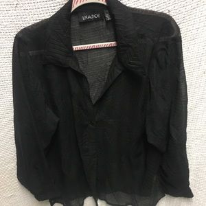 2X sheer blouse with collared v-neck